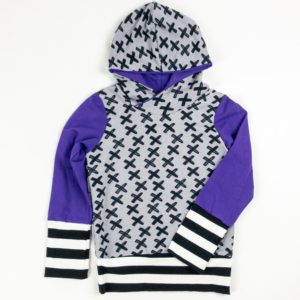 Hoodies - Grey X/Purple/BW Stripe