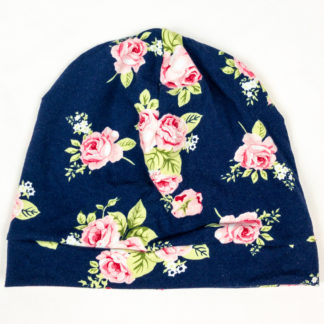 Beanie - Navy w/Pale Pink Floral